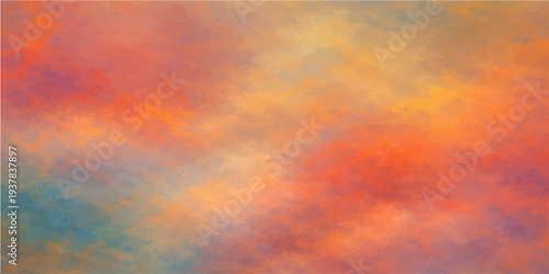 Abstract a stunning painting of a sky bathed in vibrant hues of orange, red, and blue, creating an ethereal and mesmerizing abstract piece.