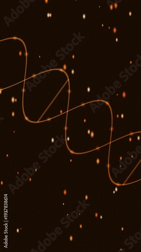 Abstract DNA Double Helix Structure with Glowing Particles on Dark Background.