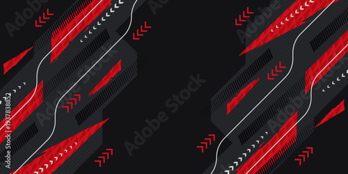 Modern Black and Red Abstract Background with Sharp Brush Strokes, Arrows and Lines. Grunge and Futuristic Sport Banner or Poster Design