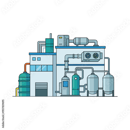 Factory Buildings Collection Exterior Manufacturing, Gas Station and Oil Refinery Engineering Chemical Industry Flat Vector Illustration Set