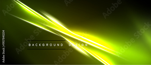 Bright neon lines intersect over dark background. Vivid yellow glow creates dynamic visual effect. Modern design element.