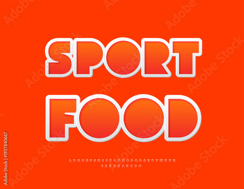 Vector Creative label Sport Food. Trendy Red Sticker Font. Bold Digital Alphabet Letters and Numbers set.