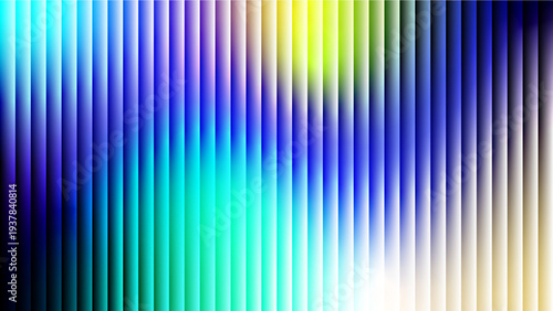 Vibrant abstract fractal glass effect background featuring a dynamic gradient of vertical stripes with ribbed pattern in cool blue, teal, and purple tones, with hints of bright green and yellow.