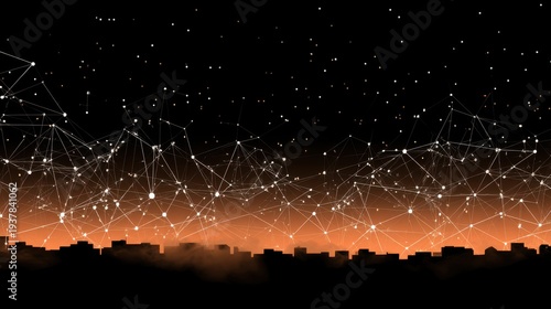 Technology integration in urban landscapes city skyline digital art night aesthetic approach