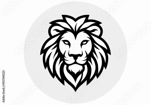Majestic Lion Head Illustration in Modern Art Style, Front View on Circular Background