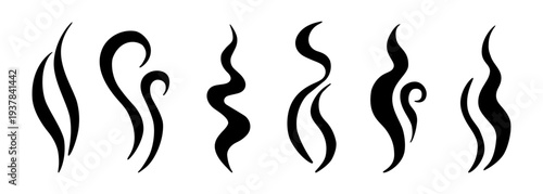 Doodle steam and smoke icon set with aroma waves vector illustration set. Linear symbols for hot coffee, cooking scent, and fragrance effects in hand-drawn outline graphic style.