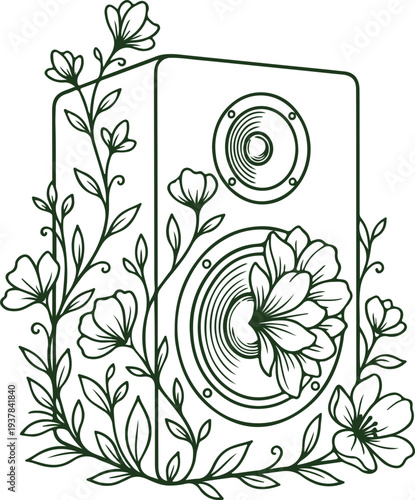 Modern Speaker Wrapped in Nature for Relaxing Music