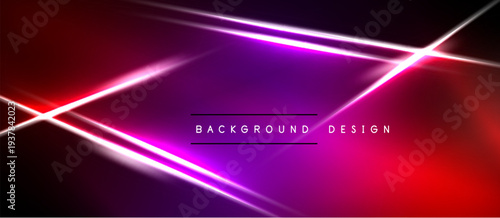 Abstract neon lines create dynamic gradient background. Vivid purple, red hues dominate dark space. Minimalist text present.
