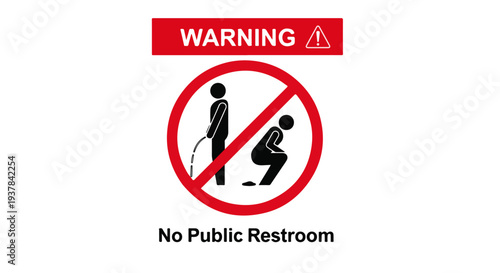 No Peeing and No Pooping Sign Vector with Red Prohibition Circle Symbol on Public Outdoor Space