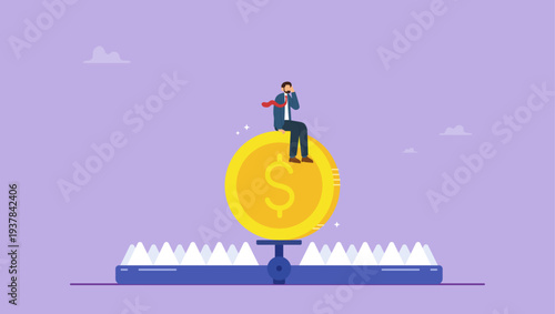 Businessman be caught in a bear trap with dollar coin. Money trap, financial risk concept.