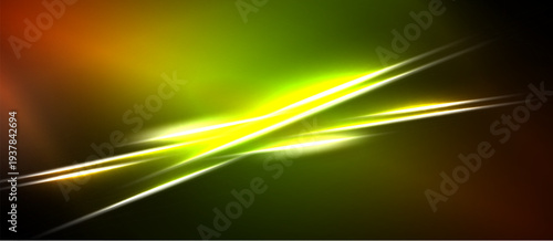 Abstract energy lines intersect. Vivid colors blend, creating dynamic visual effect. Dark background emphasizes bright streaks.