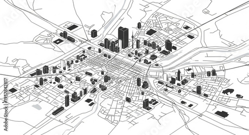 City Map Sketch with Buildings.