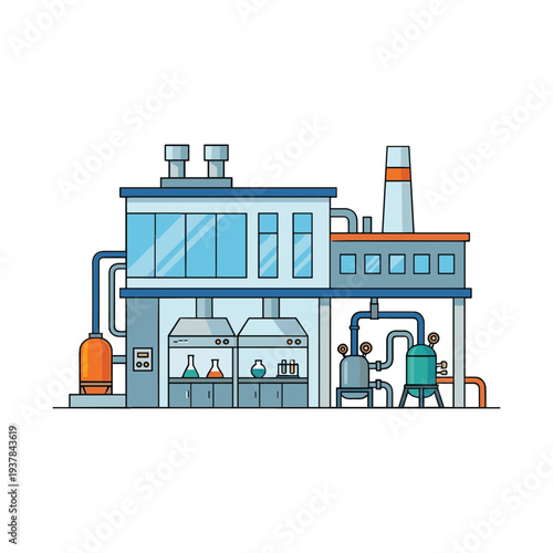 Factory Buildings Collection Exterior Manufacturing, Gas Station and Oil Refinery Engineering Chemical Industry Flat Vector Illustration Set