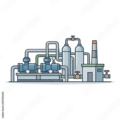 Factory Buildings Collection Exterior Manufacturing, Gas Station and Oil Refinery Engineering Chemical Industry Flat Vector Illustration Set