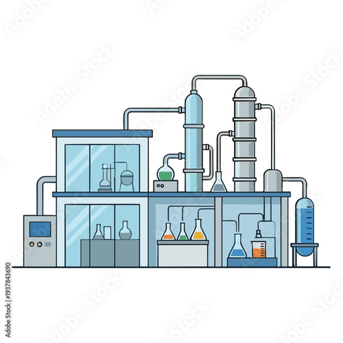 Factory Buildings Collection Exterior Manufacturing, Gas Station and Oil Refinery Engineering Chemical Industry Flat Vector Illustration Set