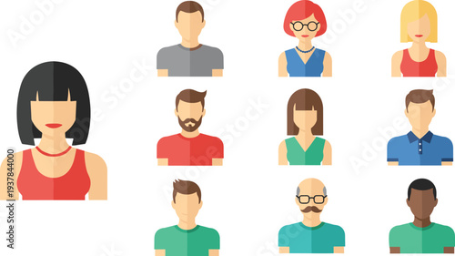 Flat People Avatar Collection with Diverse Men and Women Characters for User Profile Icons, Social Media Accounts, Website UI, and Business Team Illustration