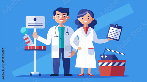 Production Team Filming a Hospital Soap Opera with Actors in Medical Uniforms.eps