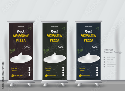 Latest Modern Professional Food and Restaurant Rollup Banner Template Design, Fast Food Restaurant Banner, Advertising Banner for Restaurant or promotion x stand rollup pull-up with mockup set