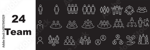 People crowd, person group, human resources, team work icons pack. Line signs office worker and employees group, staff people. Thin vector icons set for web and app outline pictograms editable stroke.