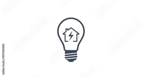 Light Bulb with House and Lightning Bolt.