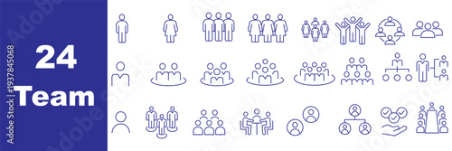 People crowd, person group, human resources, team work icons pack. Line signs office worker and employees group, staff people. Thin vector icons set for web and app outline pictograms editable stroke.