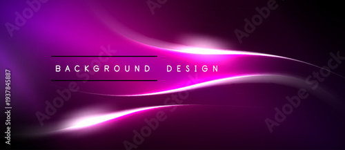Abstract purple background. Smooth curves create dynamic light effect. Text reads background design. Minimalist, modern aesthetic.