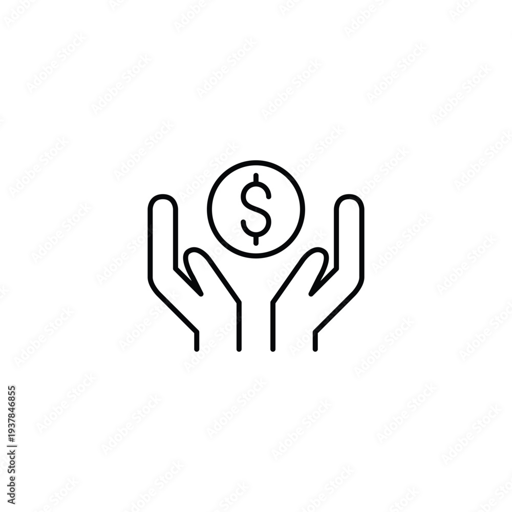 Obraz premium Dollar in hands, charity payments and financial transactions. Pixel perfect, editable stroke vector icon