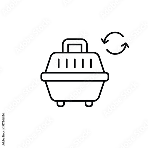 Pet travel schedule renewed. Carrier and update arrows. Pixel perfect, editable stroke vector icon
