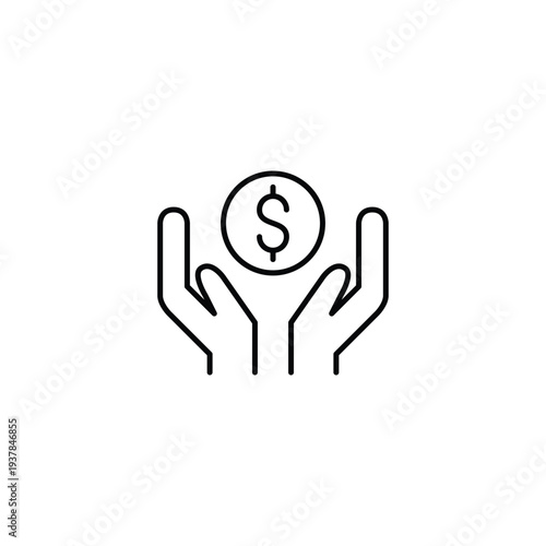 Dollar in hands, charity payments and financial transactions. Pixel perfect, editable stroke vector icon
