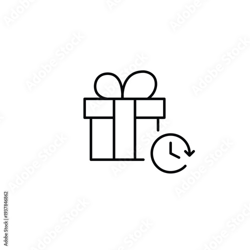 Gift box and clock. Limited time offers. Pixel perfect, editable stroke vector icon