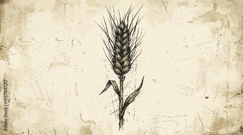Vintage wheat stalk drawing on textured background