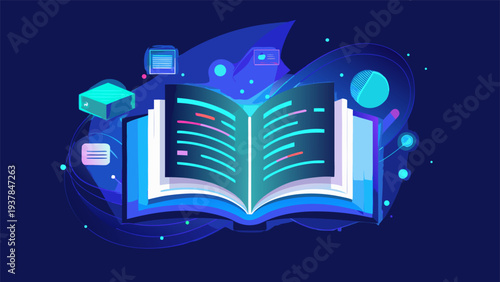 Modern Digital Education Concept with Futuristic E-Learning and Online Coding.eps