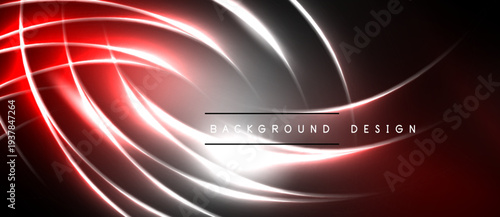 Abstract red, white lines create dynamic swirling effect. Dark background emphasizes bright energy, modern design elements.
