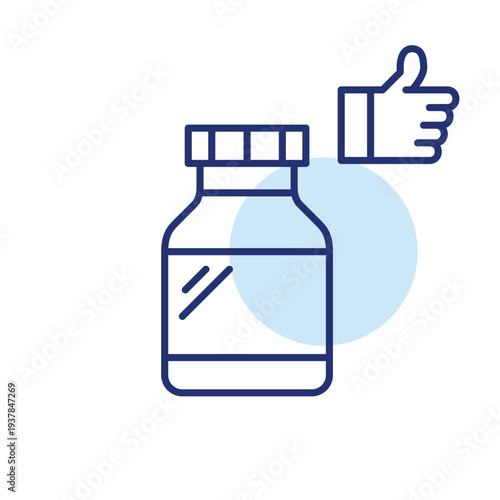 Pills bottle and like. Pharmacy approval, medication refill and support. Pixel perfect, editable stroke vector icon