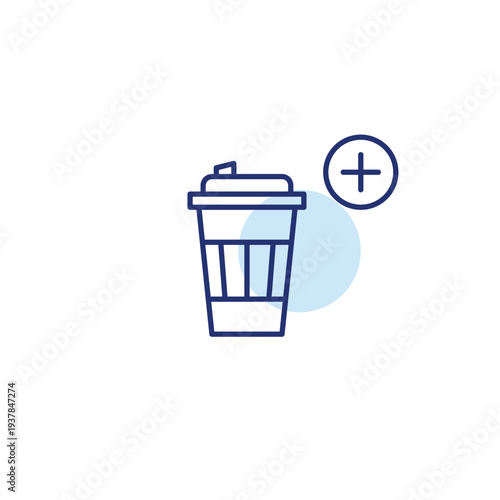 Takeaway coffee cup and plus symbol. Work break, caffeine boost. New positions in the menu. Pixel perfect, editable stroke vector icon