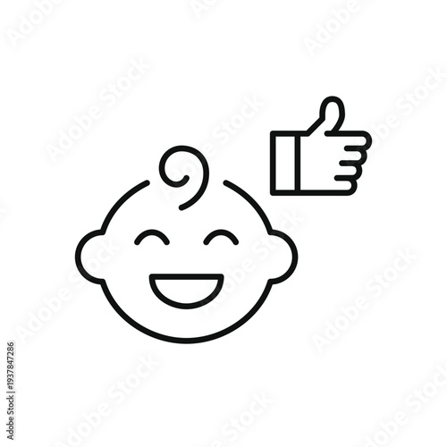 Smiling baby boy and like. Positive feedback, care and support. Pixel perfect, editable stroke vector icon