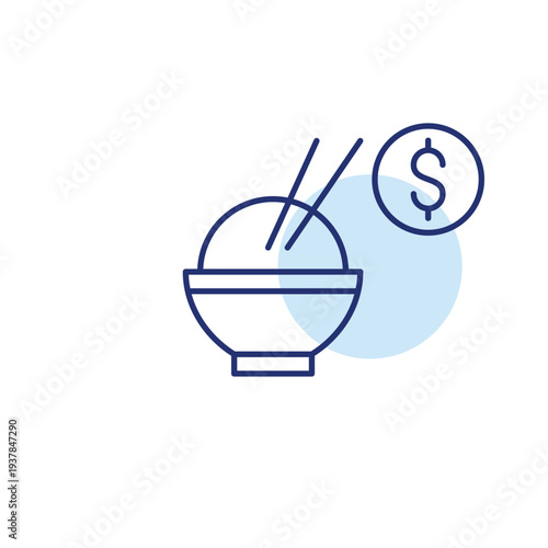 Cooked rice, chopsticks and dollar. Asian food, takeaway and delivery. Pixel perfect, editable stroke vector icon