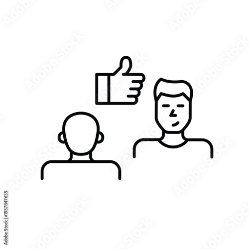 2 men on job interview or date and like symbol. Interaction approved. Pixel perfect, editable stroke vector icon