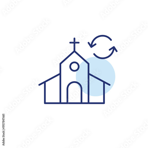 Church and renew arrows. Worship cycle and religion updates. Pixel perfect, editable stroke vector icon