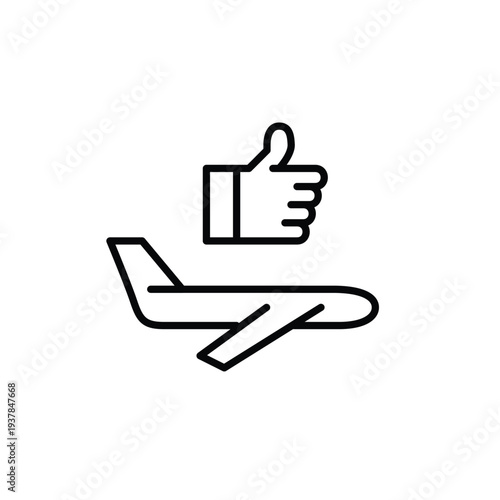 Flight approval, plane flying and thumbs up. Pixel perfect, editable stroke vector icon