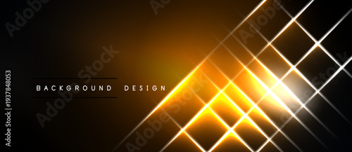 Dark backdrop features vibrant orange lines forming geometric shapes. Bright glow emanates from central point, creating dynamic visual effect.