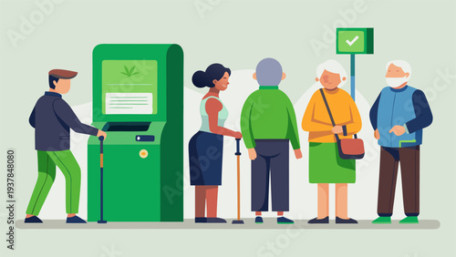 People queueing at an ATM machine for banking transactions..eps