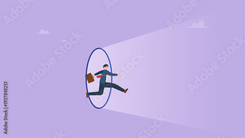 Businessmen jumping out of the comfort zone, represents conquering adversity.