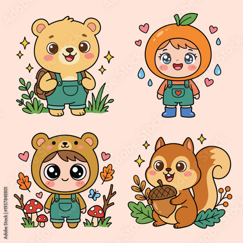 Cute Spring Doodle Vector with Flowers, Bees and Nature Elements