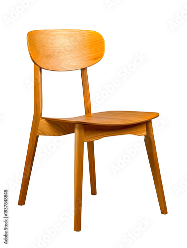 A wooden chair with a curved backrest and four legs on transparent background