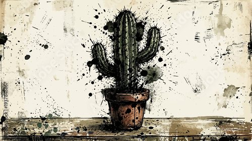 Potted Cactus with Dynamic Splatter Effect