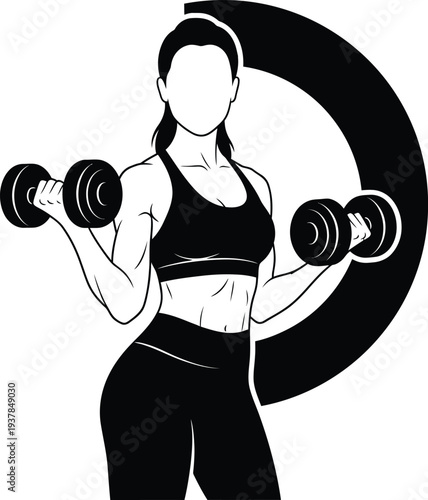 Fit woman lifting dumbbells in dynamic workout pose