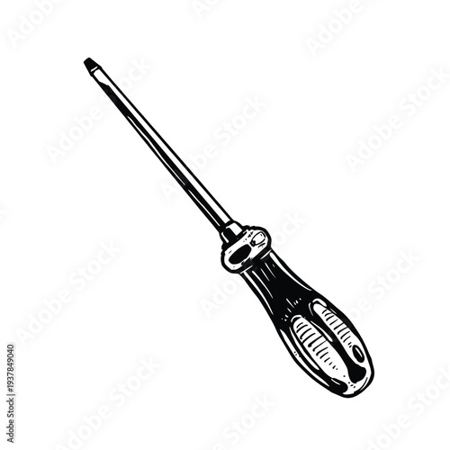 Illustration handdrawn of an Carpenter Tools screwdriver