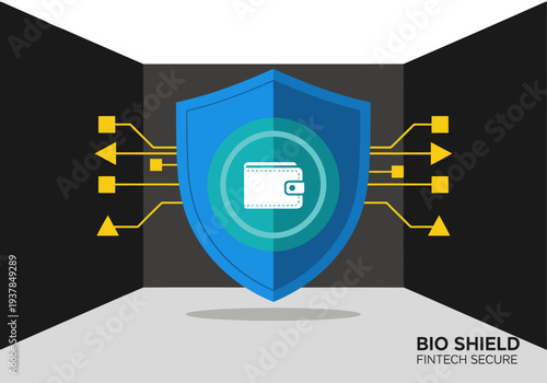 Secure digital wallet protected by a shield of technology. Modern, fintech-focused design with a strong, safe visual. Ideal for finance and security concepts.