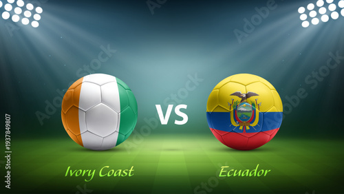 Ivory Coast vs Ecuador soccer scoreboard broadcast template